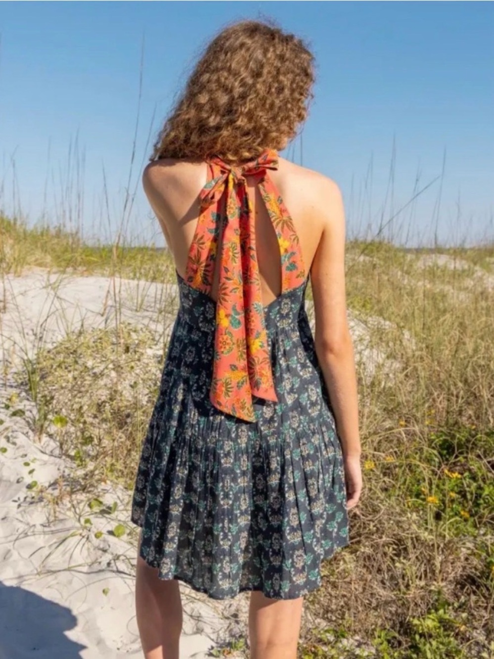 NWT Natural Life Patti Dress Floral Back Tie Dark Green and Coral Size Medium